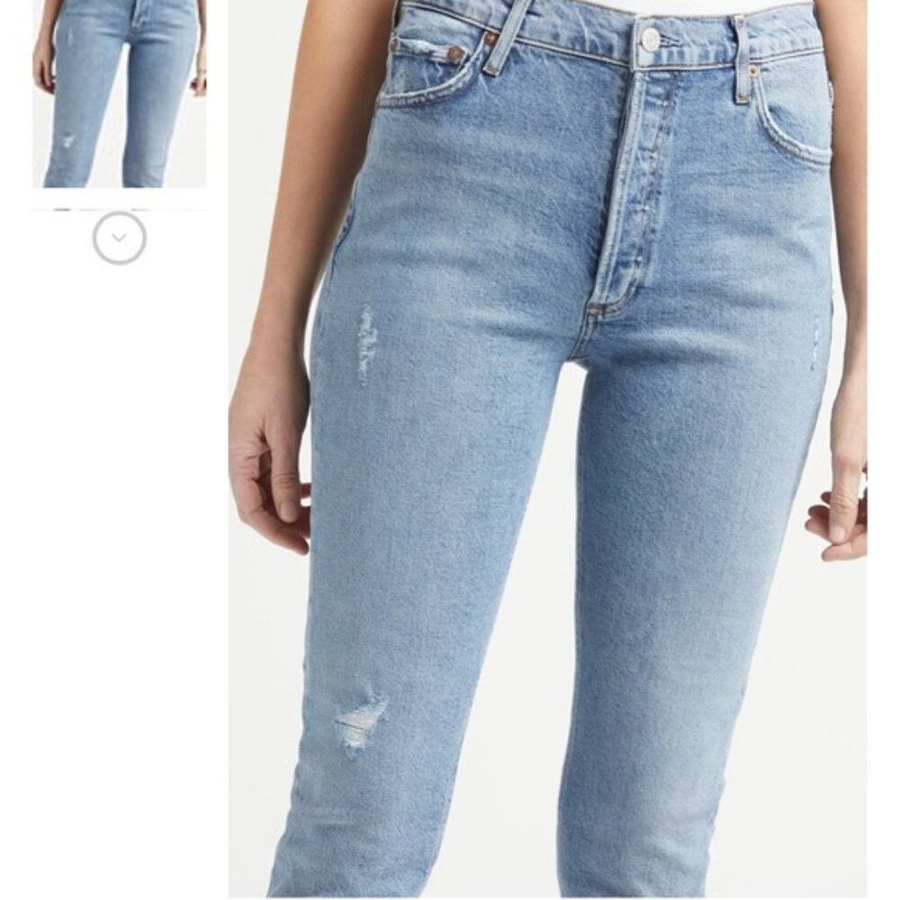 Agolde Womens Nico High Rise Raw Edge Distressed Slim Button Fly Jeans Size 27 - Picture 3 of 14